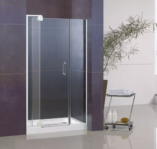 Shower door with clear glass and sleek design in a modern bathroom setting