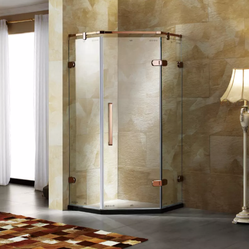Shower door with clear glass and sleek design in a modern bathroom setting