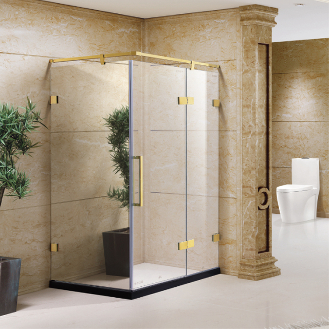 Gold Frameless Swinging Glass Doors Hinged Shower Doors (HY-1382A)