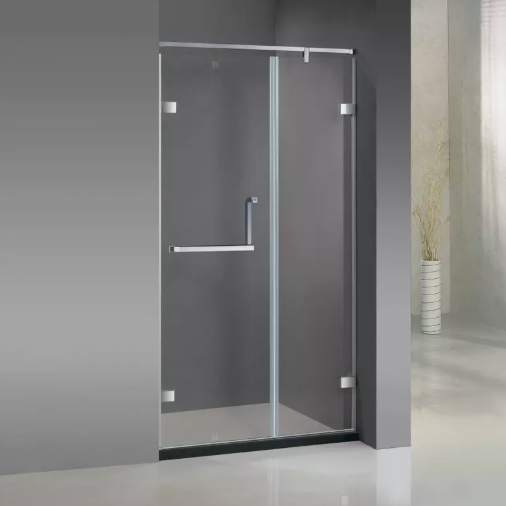 Shower door with clear glass and sleek design in a modern bathroom setting