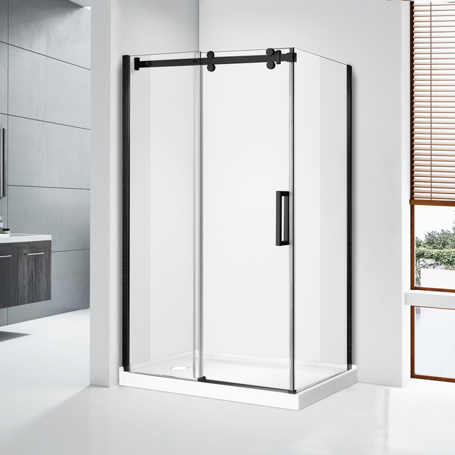 Custom Matte Black Frameless Sliding Barn Shower Doors (HC419F)