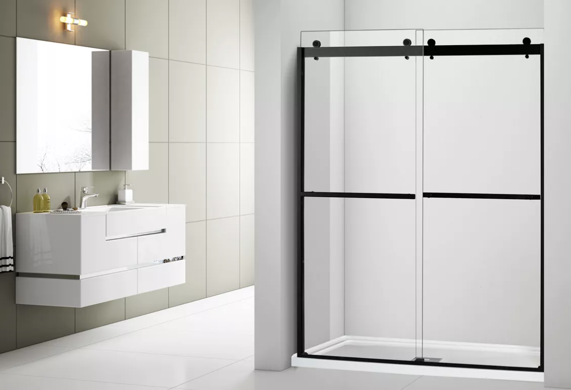 "Modern shower enclosures featuring sleek glass panels and minimalist design, creating a stylish and functional bathroom space."