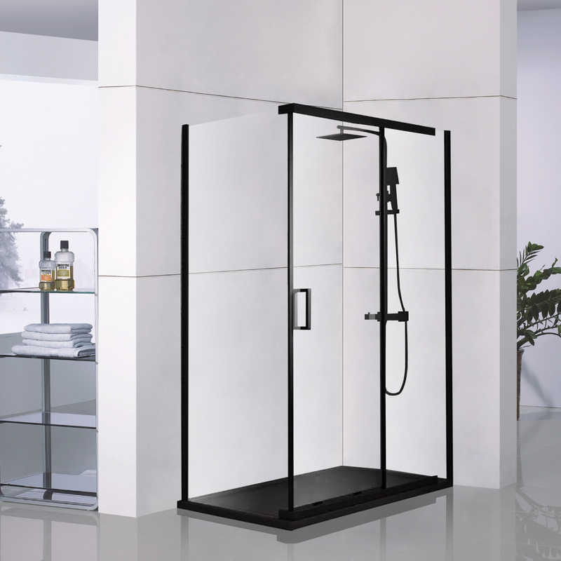 Custom Black Semi Frameless Glass Swing Shower Enclosures (A6)